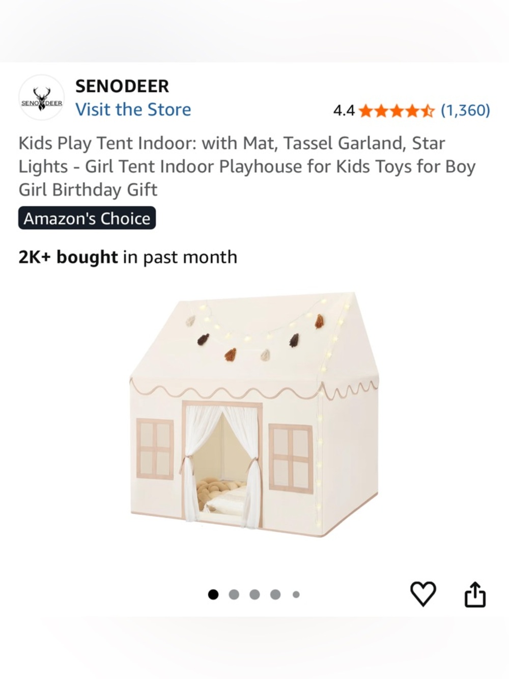 Kids Play Tent Indoor - Cream Playhouse with Tassel Garland
